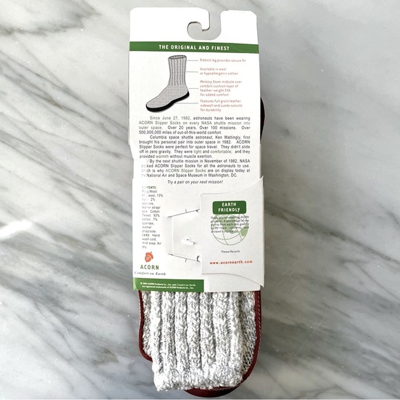 Acorn Original Slipper Sock•NWT•Size Medium (Men’s 9-10)•Light Grey Cotton Twist - Picture 5 of 15